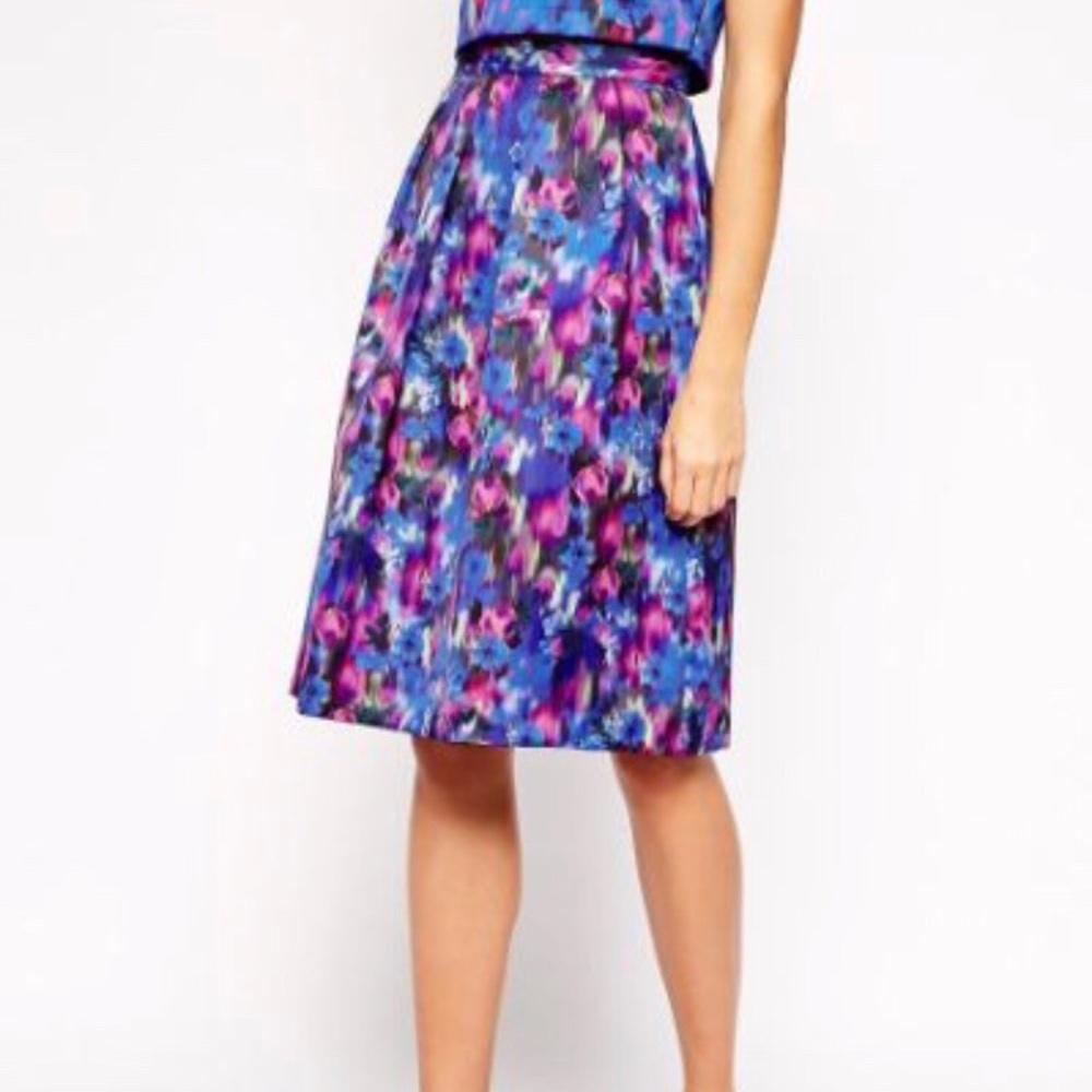 OASIS blurred floral midi skirt